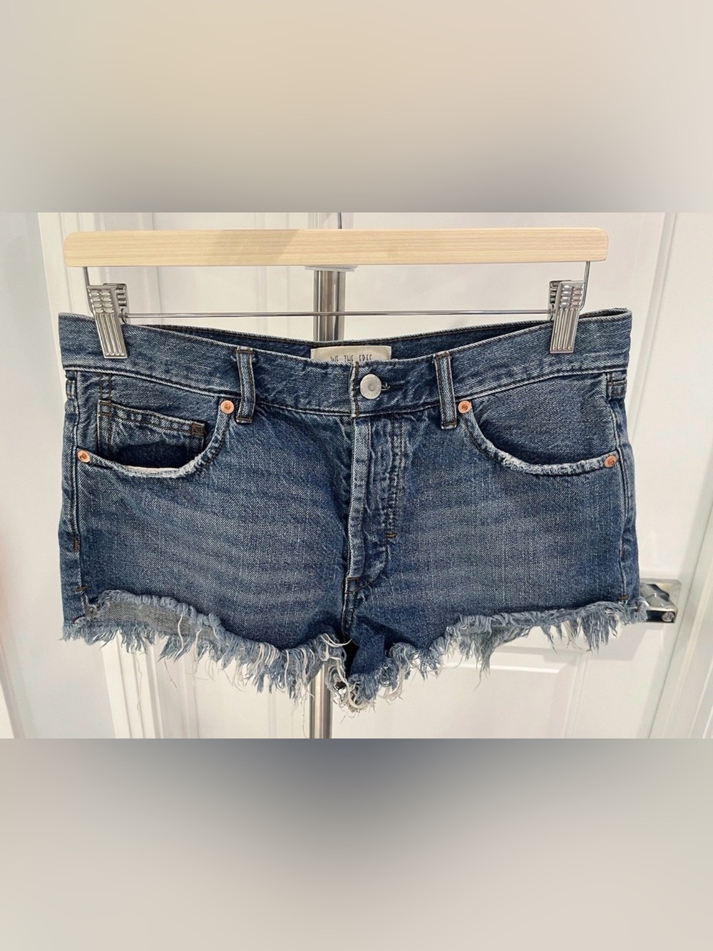 Free People Denim Shorts Mid Rise Raw Hem Women's 27 'We the Free'